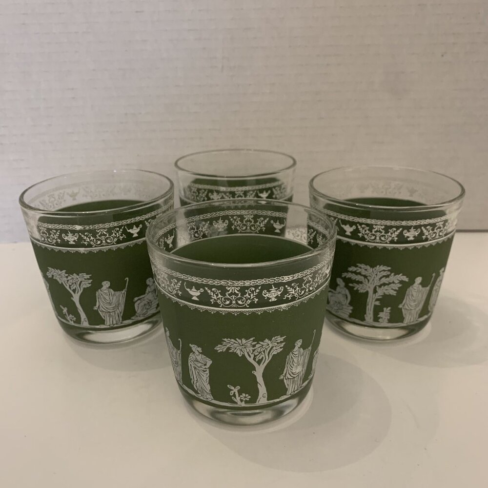 Jeannette Wedgewood Green Jasper GlassWare Greek Goddess 8 oz. Set of 4 *VIDEO*
